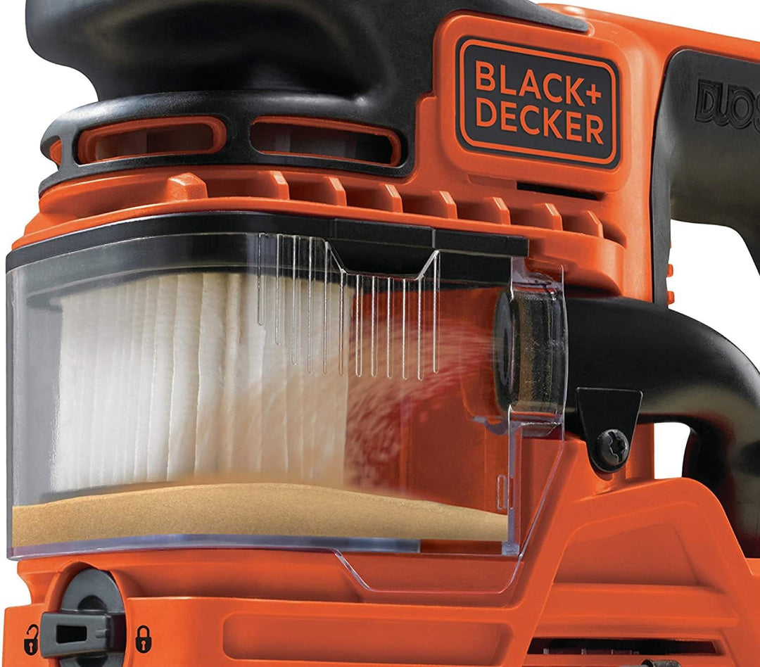 Black+Decker Schwingschleifer DUOSAND, Bandschleifer (270W, 2-fache Staubabsaugung, Staubfangbehälte