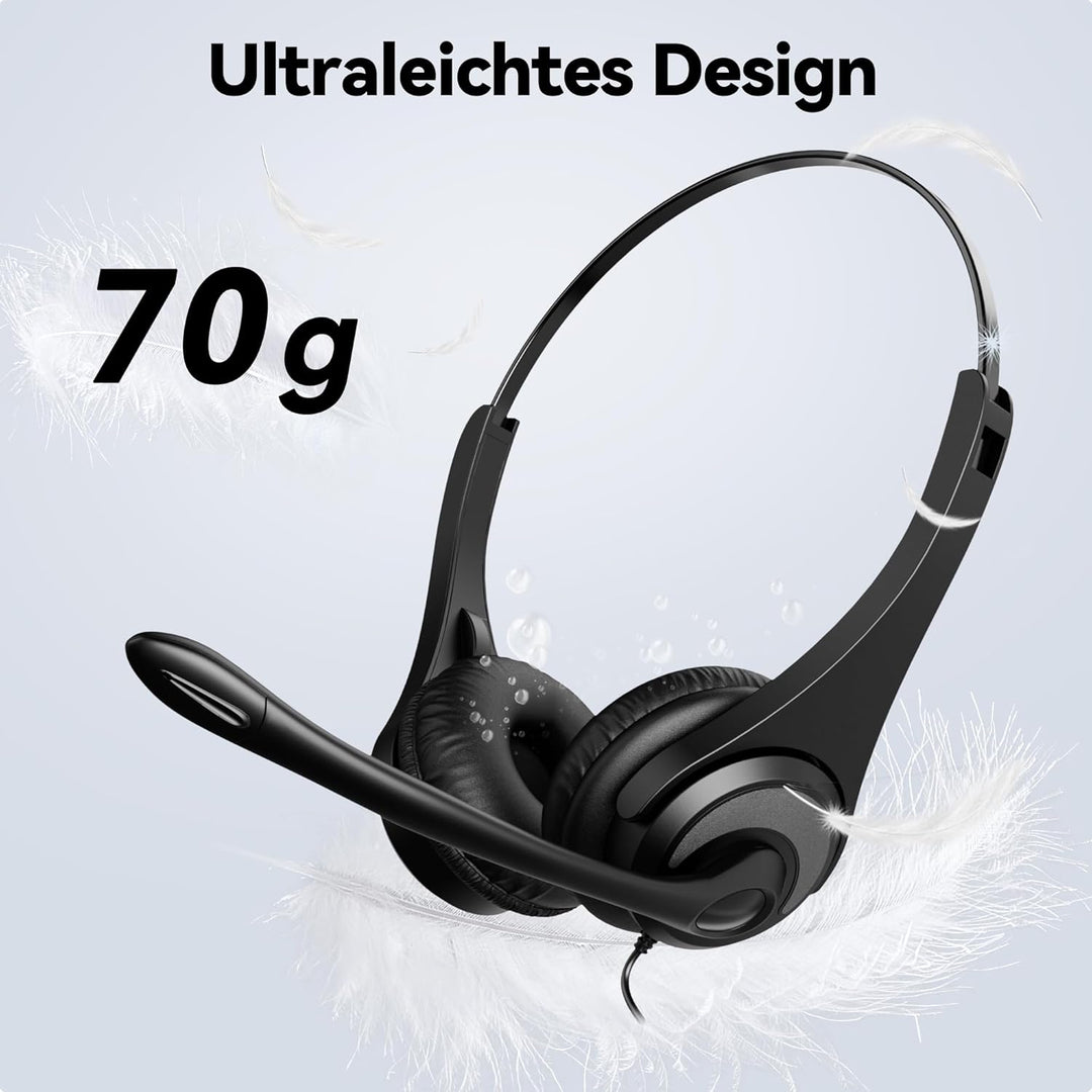 Voistek USB Headset mit Mikrofon für PC Laptop, Typ-C/USB-A, Wired Kopfhörer mit Geräuschunterdrücku