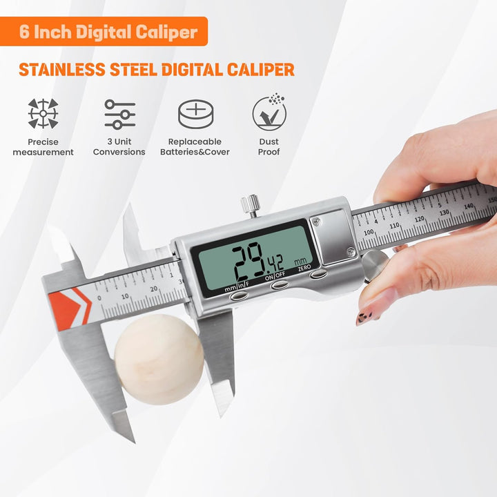 HARDELL Digitaler Messschieber 150mm mit grossem LCD-Bildschirm KC124076CHD-1de, KC124076CHD-1de