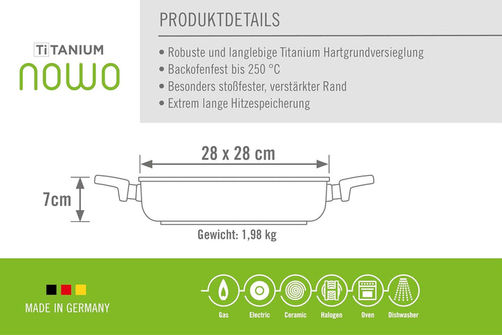 Woll Titanium Nowo, viereckig, mit 2 Sean, Gas, Elektroitengriffen, 28 x 28 cm, 7 cm hoch-Geeignet f