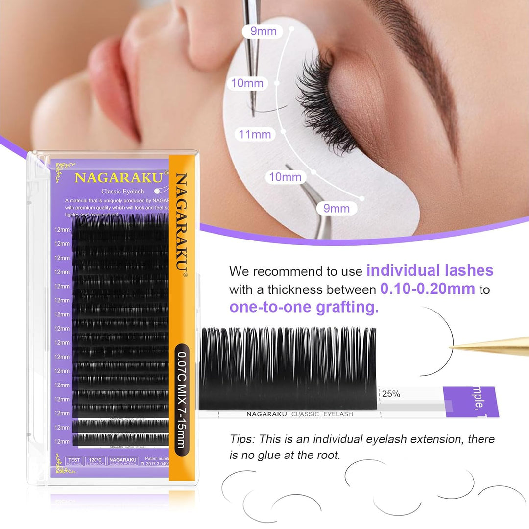 NAGARAKU 5 Tabletts 11/12/13/14/15mm 0.20 C Curl Einzelwimpern Individuell Wimpernverlängerung Dauer