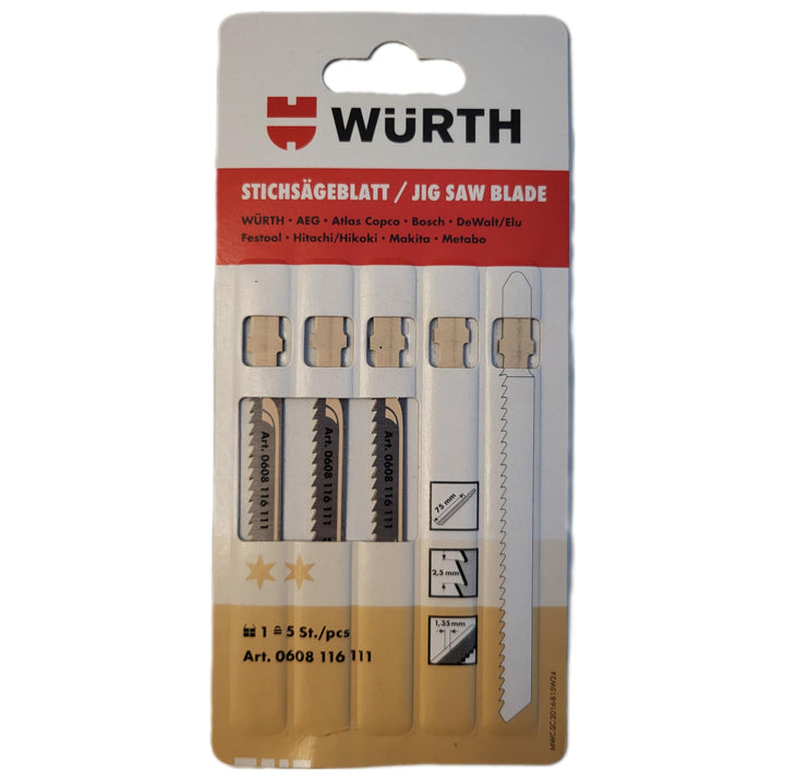Würth Stichsägeblätter für Holz 75/2,5 Packung 5 Stück (0608116111)