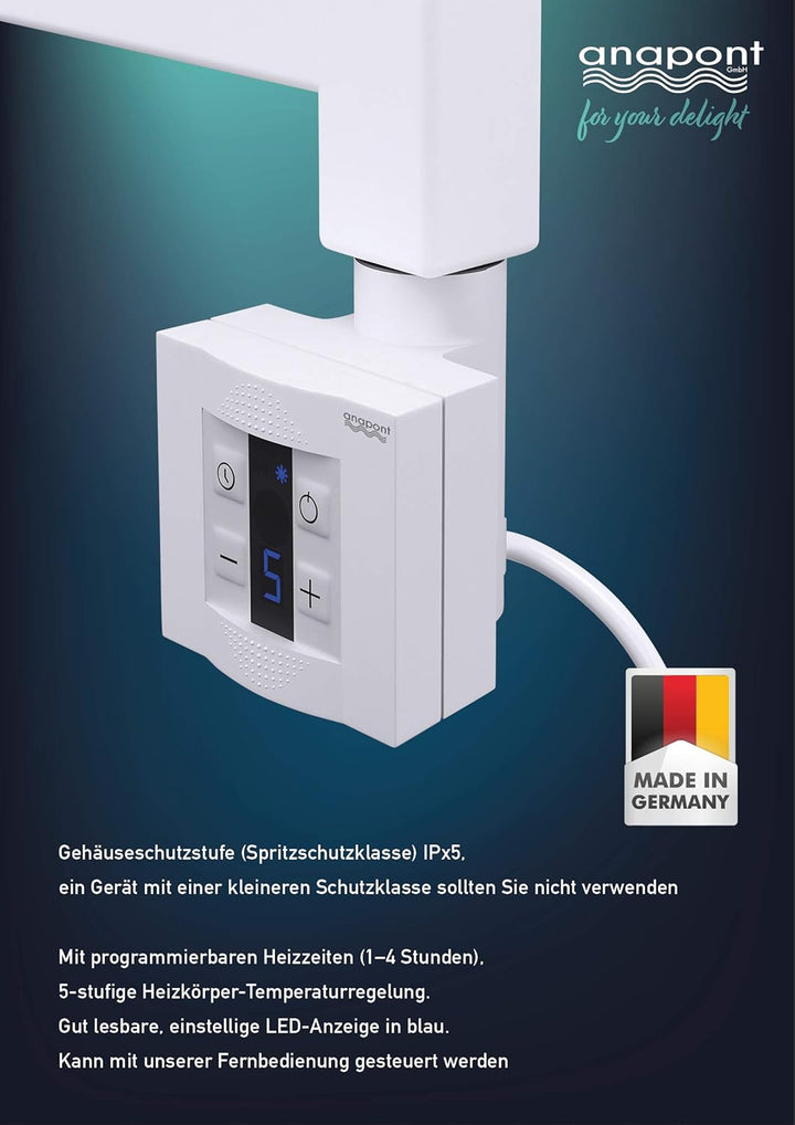 anapont elektrischer Badheizkörper - gebogen - weiss - Timer-Funktion - Handtuchheizkörper - Badheiz