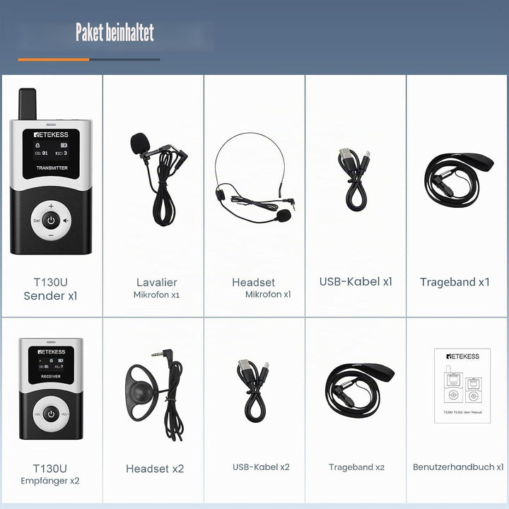 Retekess T130U (T130 4rd) Tour Guide System, Tour Guide-Headsets, Audioguides, Digitale Übertragung