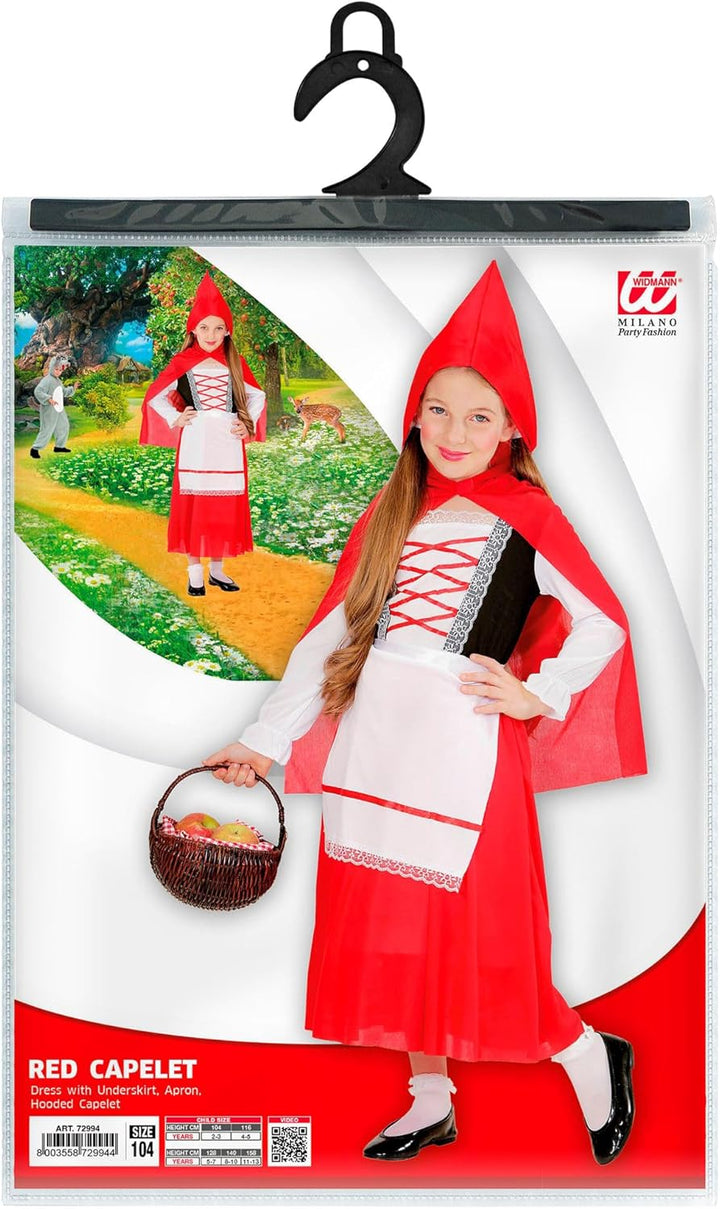 "RED CAPELET" (dress with underskirt, apron, hooded capelet) - (140 cm / 8-10 Years), 140