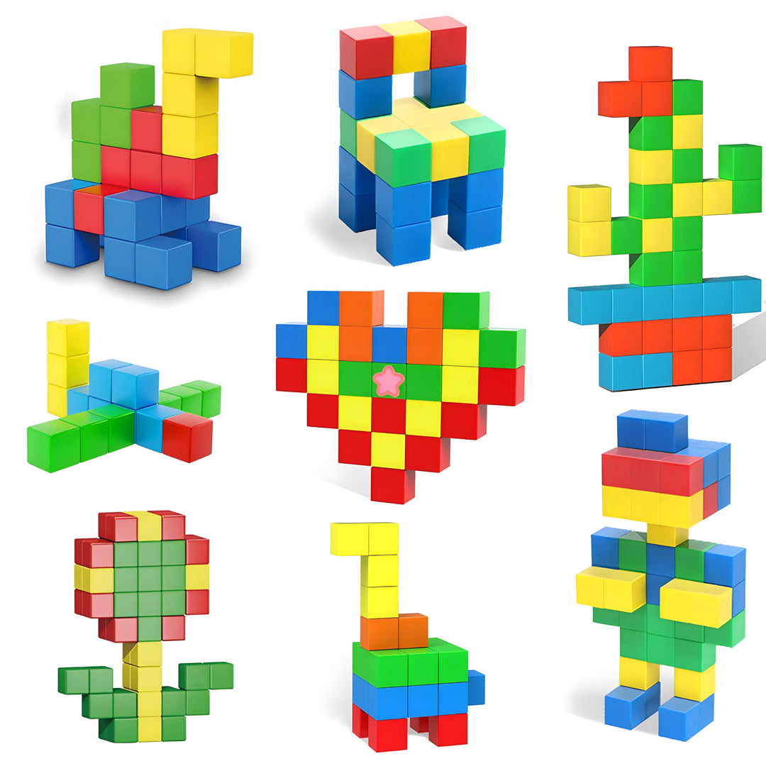 AOMIKS 57 Stück Magnetblöcke STEM Magnetische Bausteine, 3D-pädagogisches Bauspielzeug für Kinder im