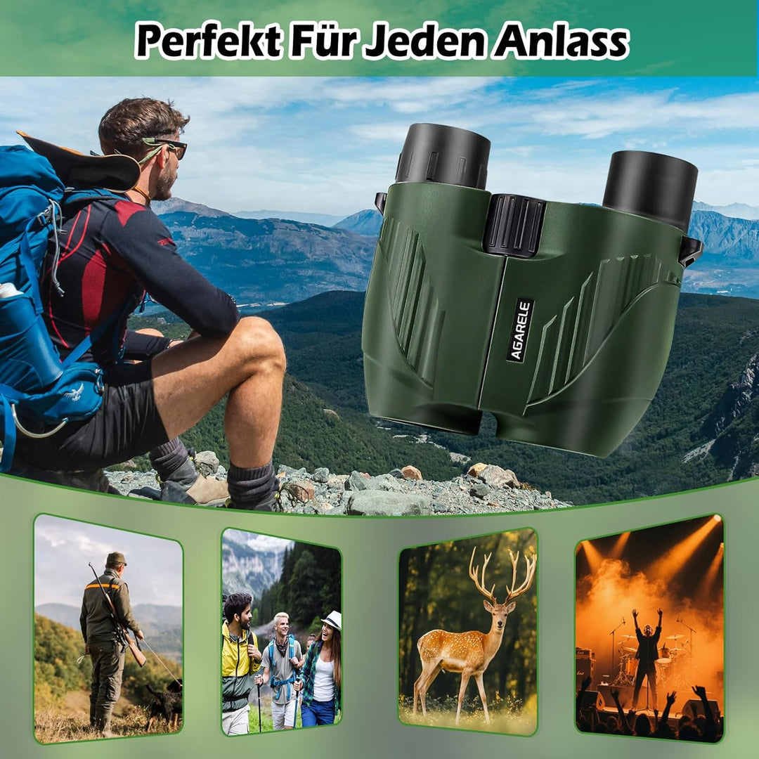 Fernglas für Erwachsene und Kinder, 10x25 Kompaktes Kleines Fernglas mit HD Linsen, Leicht, mit Gürt