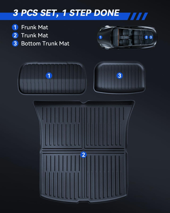 Kofferraummatte 3 Pcs für Tesla Model Y 2025-2026 Premium/Performance Allwetter TPE Schutzmatte, Hin