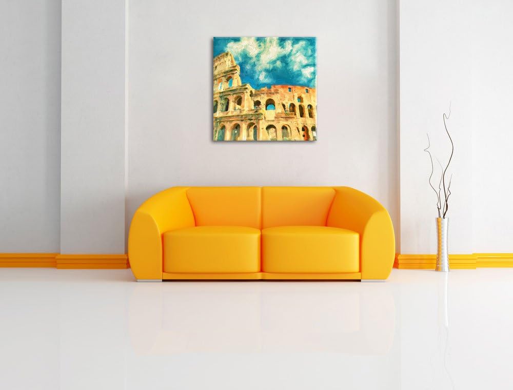 Pixxprint Colosseum bei Tag in Rom Pinsel Effekt, Format: 70x70 auf Leinwand, 70x70