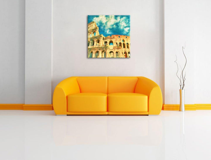 Pixxprint Colosseum bei Tag in Rom Pinsel Effekt, Format: 70x70 auf Leinwand, 70x70