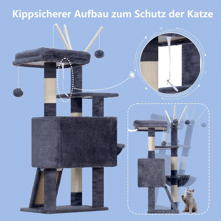 Hey-brother Kratzbaum, 105 cm Klein stabil Katzenbaum mit abnehmbaren Spielzeugen, Höhle, 1 Plattfor