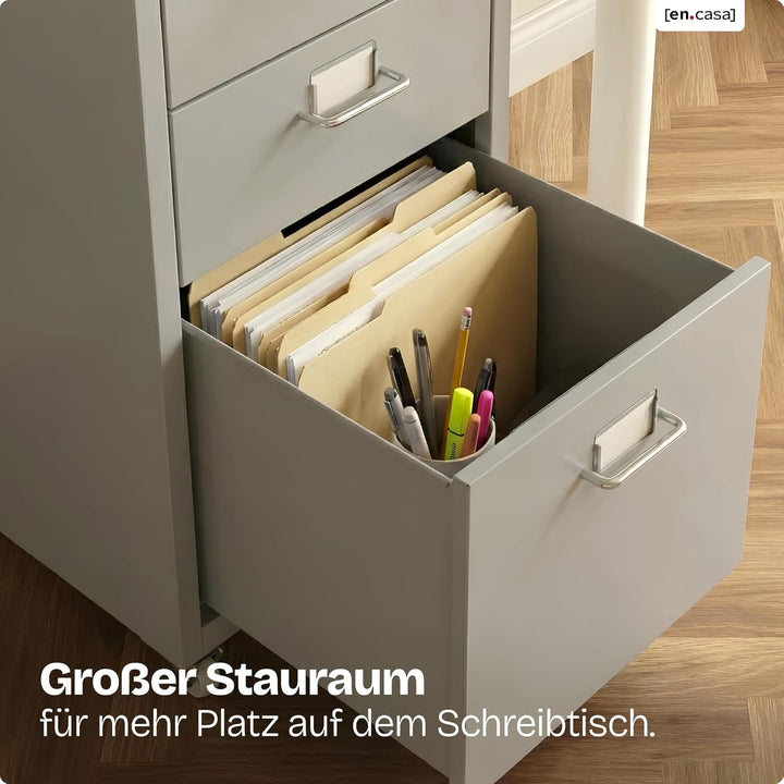 [en.casa] Rollcontainer Kökar Schubladenschrank Metall Aktenschrank mit 5 Schubladen Bürowagen mit R