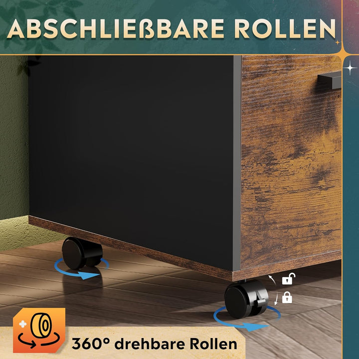 DEVAISE Rollcontainer mit 3 Schubladen und offenen Ablagen, Mobiler Aktenschrank mit Rollen, Drucker