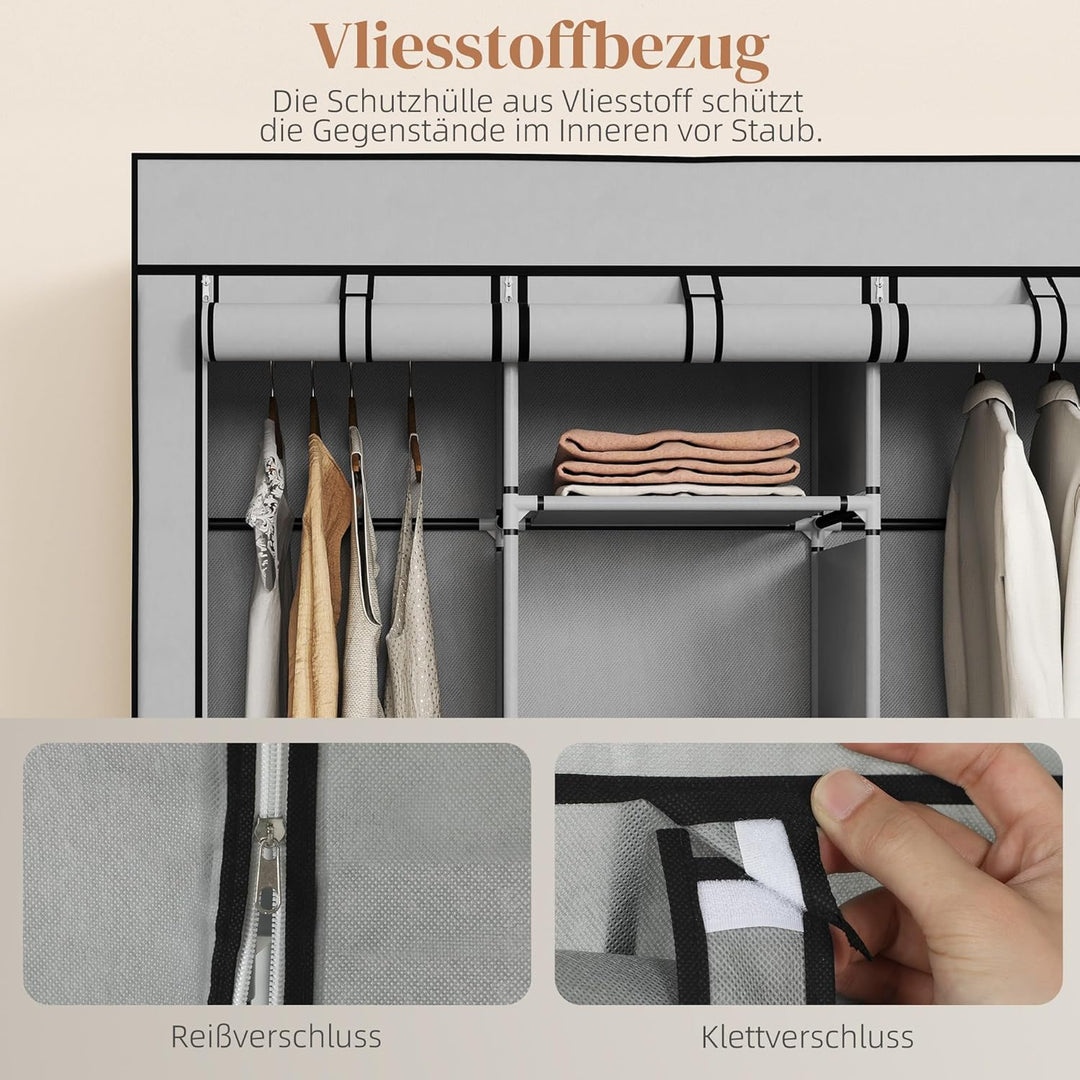 HOMCOM Stoffschrank, Kleiderschrank mit Rolle, Kleiderstangen, 8 Ebenen, Faltschrank, Faltbare Garde