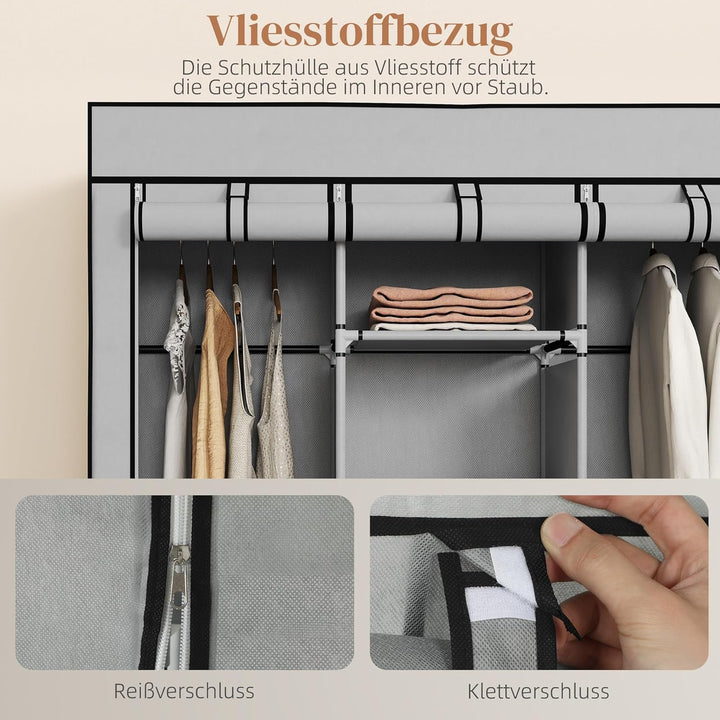 HOMCOM Stoffschrank, Kleiderschrank mit Rolle, Kleiderstangen, 8 Ebenen, Faltschrank, Faltbare Garde
