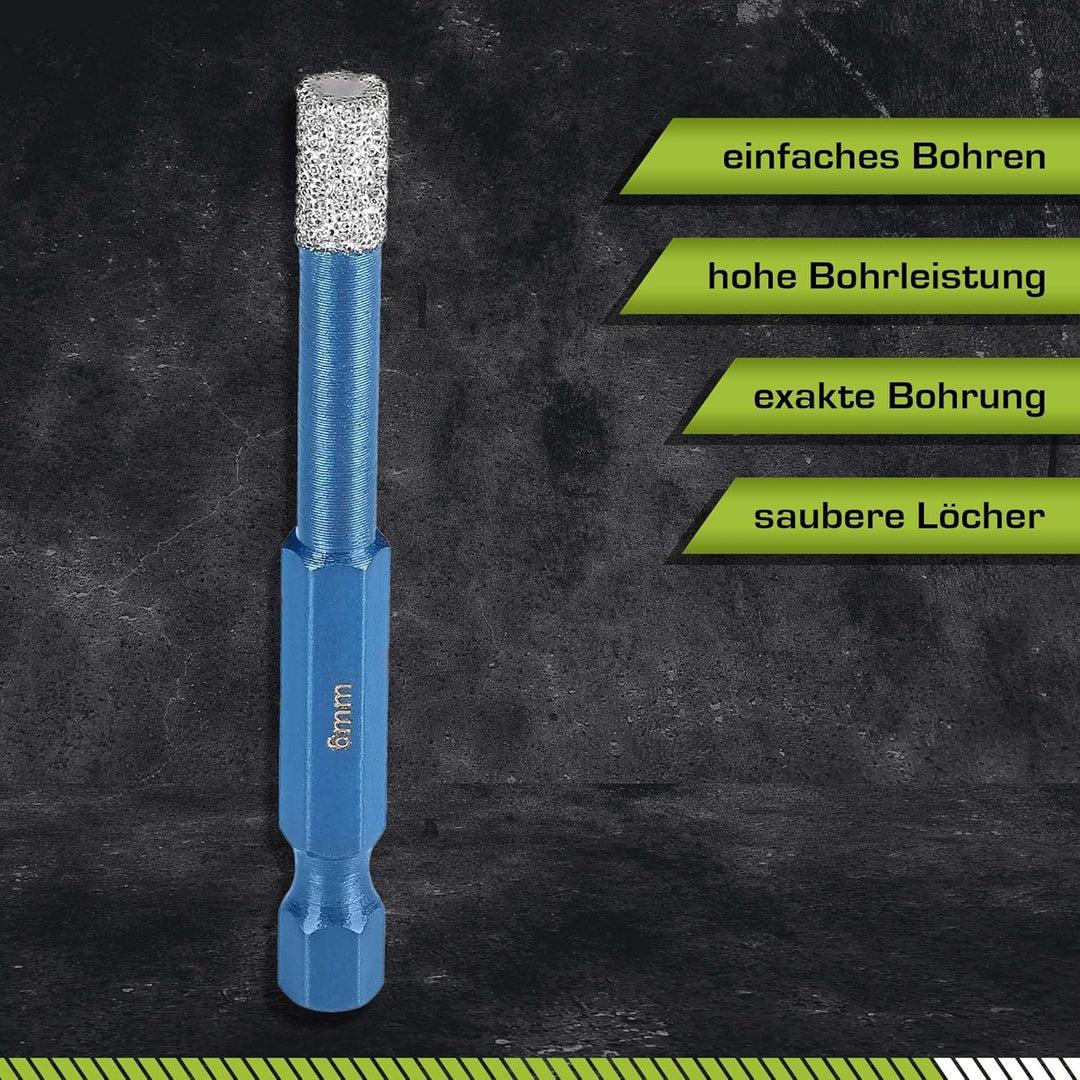 Profi Fliesenbohrer 6mm BIT Adapter - Diamantbohrer für Feinsteinzeug, harte Fliesen uvm. Diamantboh