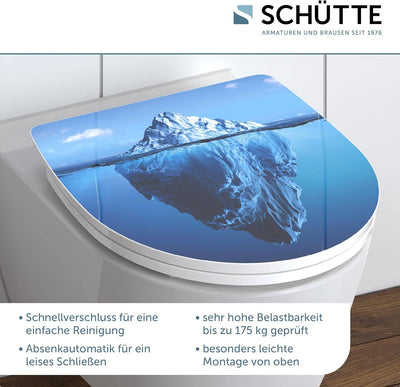 SCHÜTTE WC-Sitz Duroplast HG ICEBERG, Hochglänzender Toilettensitz mit Absenkautomatik, Schnellversc