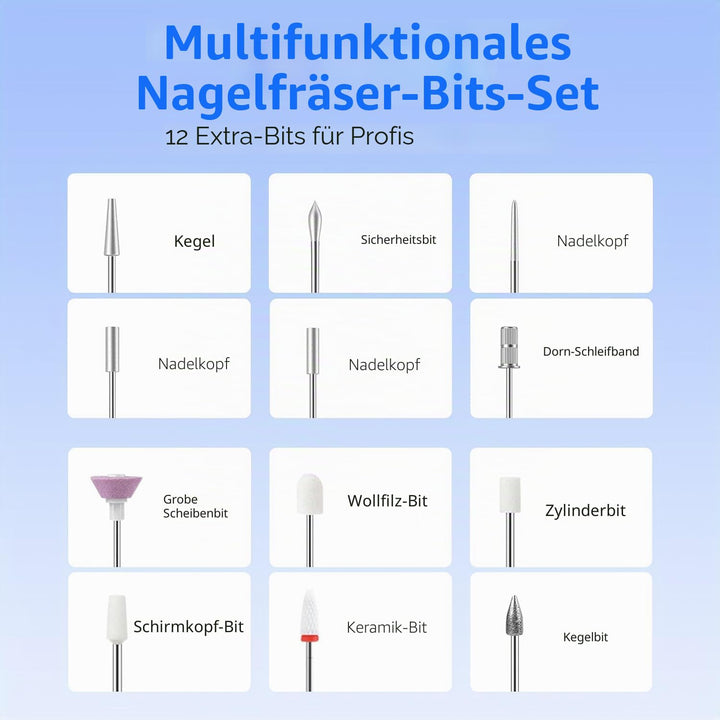 hes Nagelfeilen-Set, 11 in 1, wiederaufladbar, für Maniküre und Pediküre, mit 3 Geschwindigkeitsstuf
