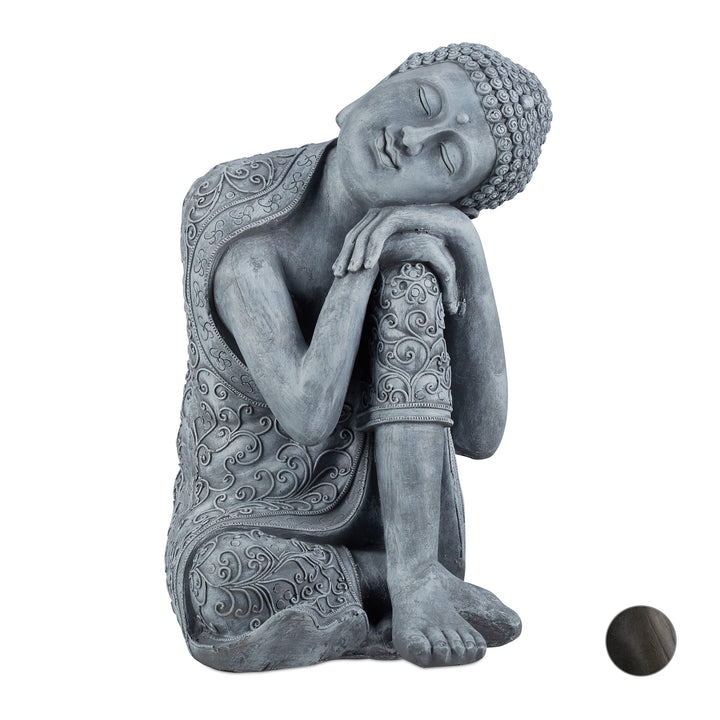 Relaxdays Buddha Figur geneigter Kopf, XL 60cm, Asia Deko, Gartenfigur, Dekofigur Wohnzimmer, frost-
