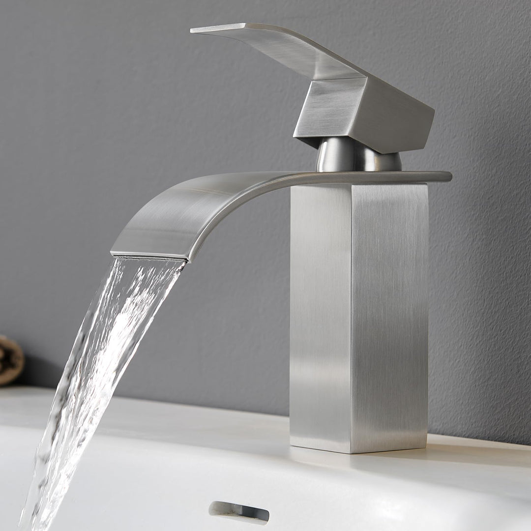 CECIPA Wasserhahn Bad, Waschtischarmatur Wasserfall, Armatur Badezimmer Edelstahl, Waschbecken Armat