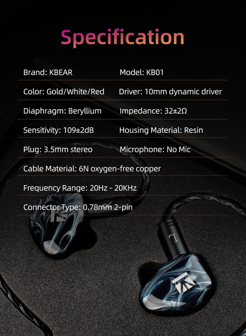 KBEAR KB01 In-Ear-Monitore, HIFI Beryllium Membran Dynamischer Treiber in Ohren Kopfhörer kbear inea