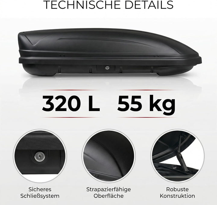 Dachbox VDP-MAA320 schwarz matt Auto-Dachkoffer abschliessbar 320 Liter