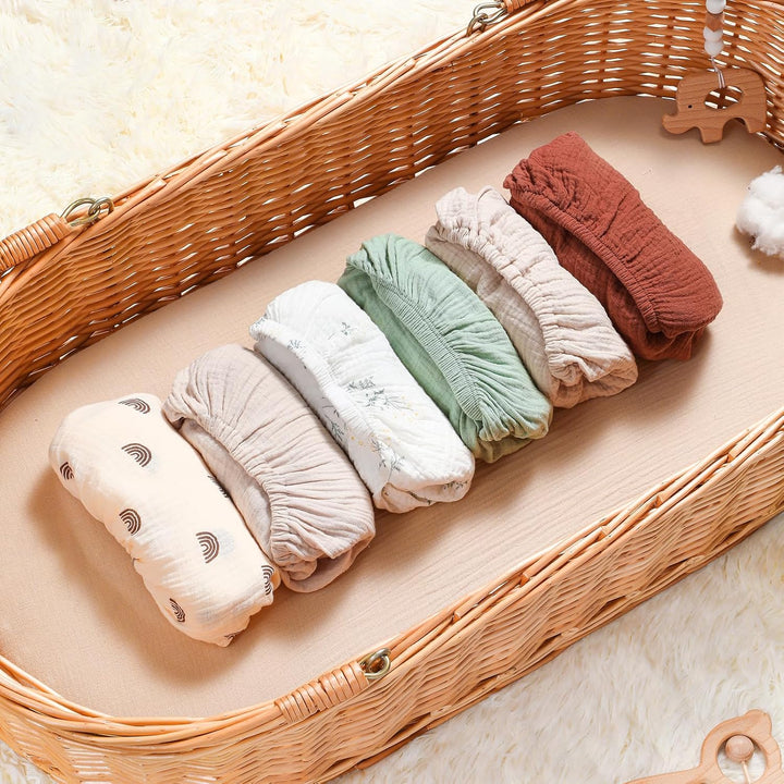 Spannbettlaken 80x40cm 3er Pack, Musselin-Baumwolle Kinderwagen Spannbettlaken Stubenwagen Matratzen