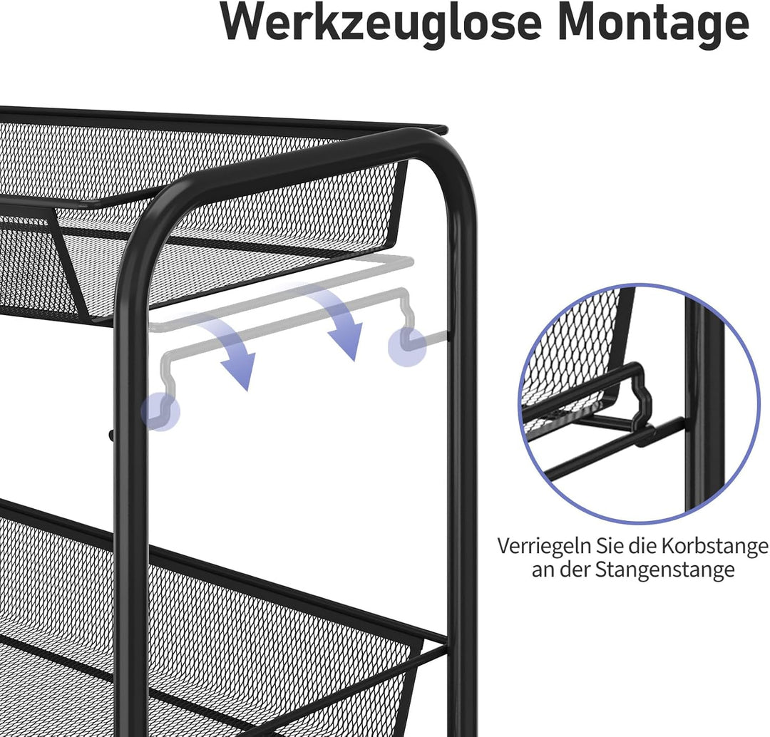 Urackify 3-stöckiger Rollwagen, Multifunktionaler mobiler Küchenwagen für Bad, Küche & Waschküche. R