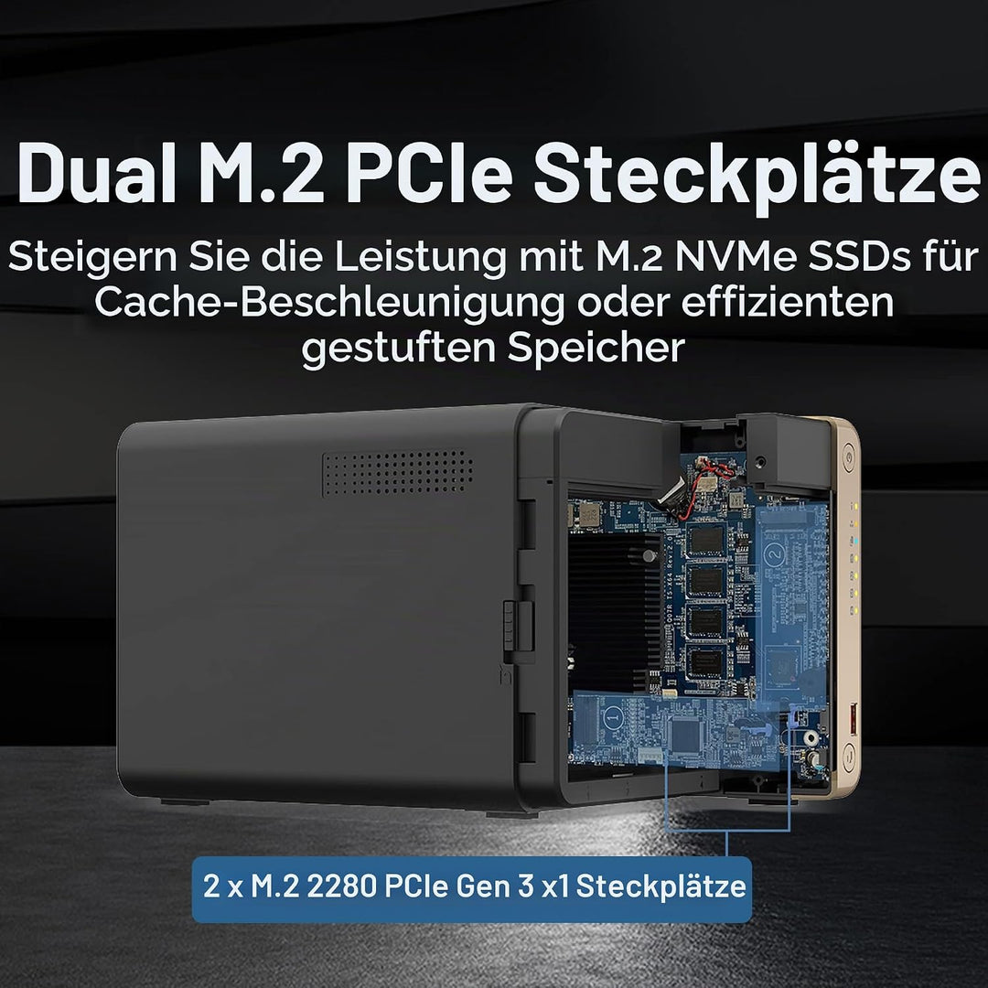 QNAP TS-464-8G-US Hochleistungs-Desktop-NAS mit Intel Celeron Quad-Core-Prozessor, M.2 PCIe Slots un