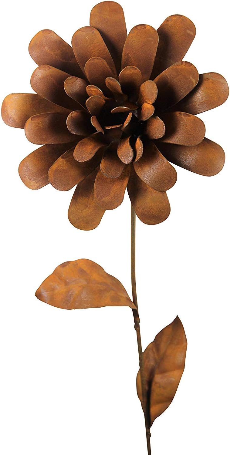 Bornhöft Gartenstecker Blume Metall Rost Gartendeko Edelrost Dahlie Garten Deko Dekoration 116cm Ros