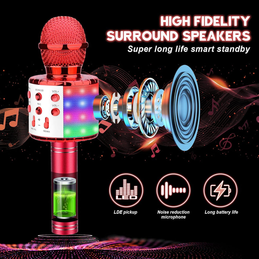 ShinePick Karaoke Mikrofon, Drahtloses Bluetooth Mikrofon Kinder, Tragbare 4 in 1 Sing Microphone fü
