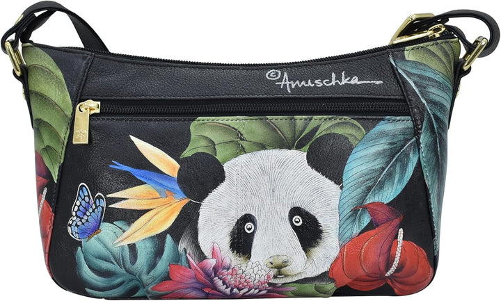 Anuschka Handbemalte Hobo Schultertasche aus Echtleder Happy Panda, Happy Panda