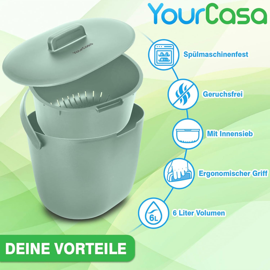 YourCasa Biomülleimer Küche 6L - Komposteimer für alltäglichen Biomüll Behälter Spülmaschinenfest -