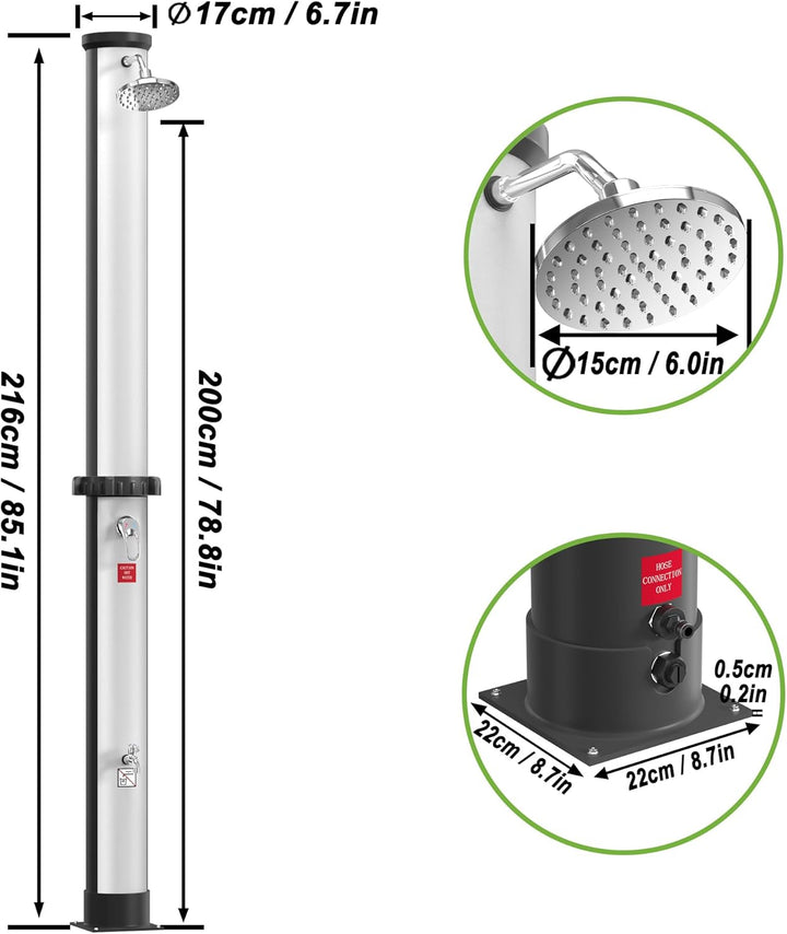 UISEBRT Solardusche 35 Liter - Gartendusche Solar Warmes Wasser max. 60°C ohne Stromanschluss, Ausse