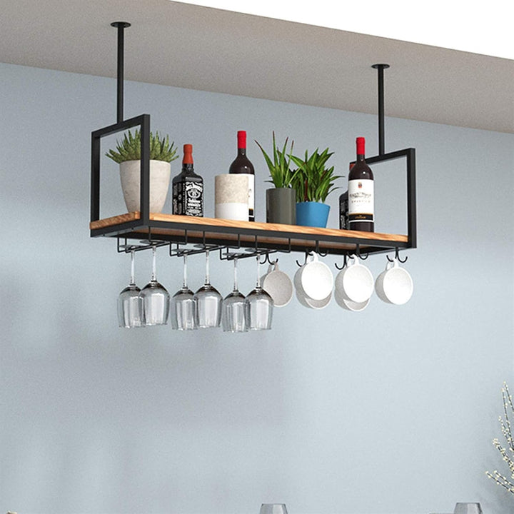 DSVONAUS Deckenregal Decken Weinregal ， Eisen Massivholz Deckenregal Regale Stemware Holder ， Für Ba