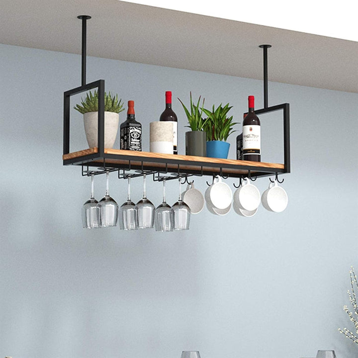 DSVONAUS Deckenregal Decken Weinregal ， Eisen Massivholz Deckenregal Regale Stemware Holder ， Für Ba