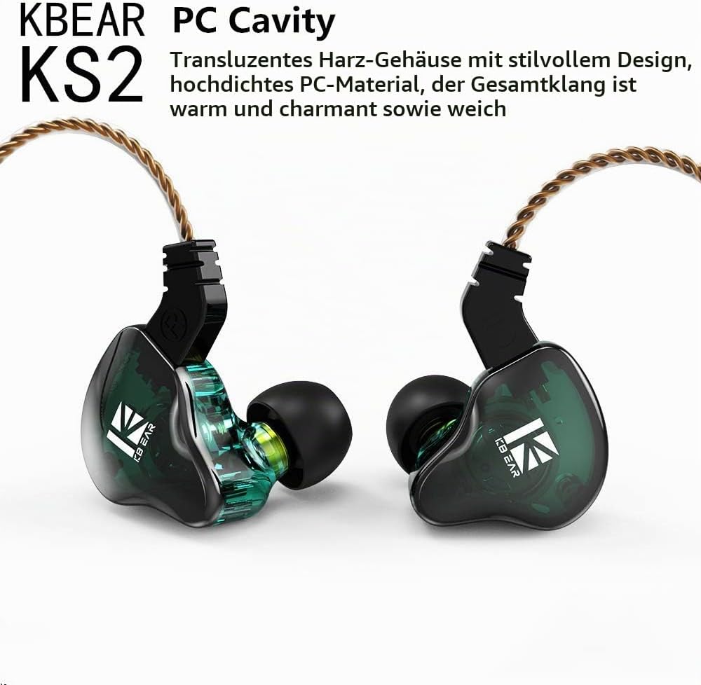 Yinyoo KBEAR KS2 In Ear Monitor,Stereo Bass Kopfhörer, HiFi Over Ear Earbud Headset Noise Cancelling