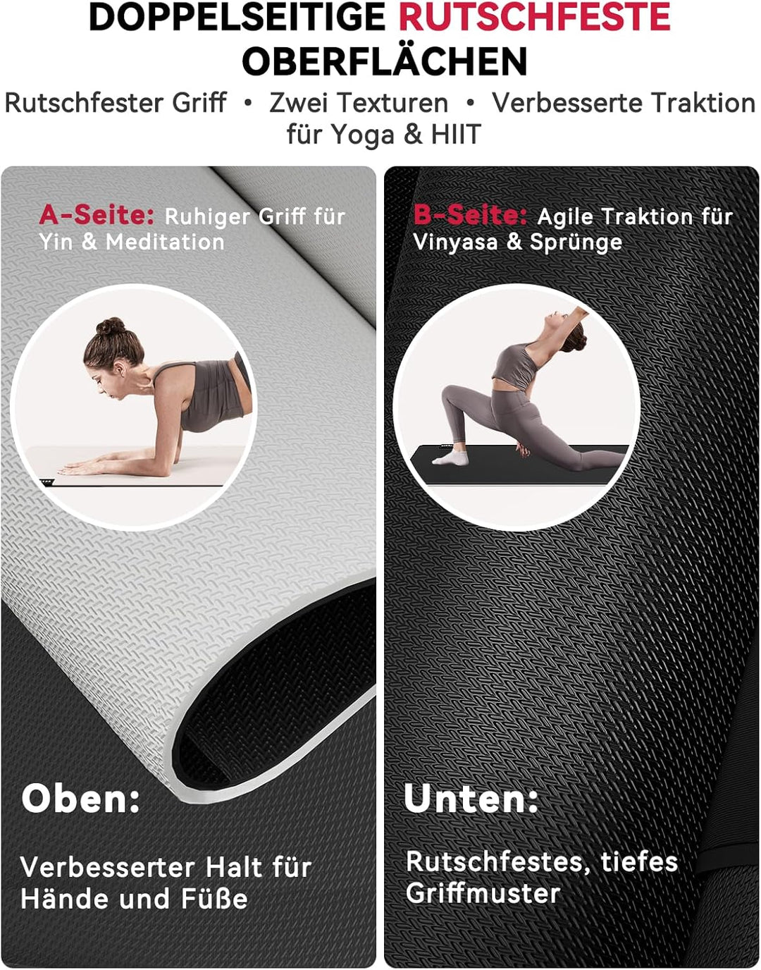 HAPBEAR Yogamatte XXL - 183cmx91cmx6mm Dicke, Extra Gross Rutschfest Breit Yoga Matte, Gymnastikmatt