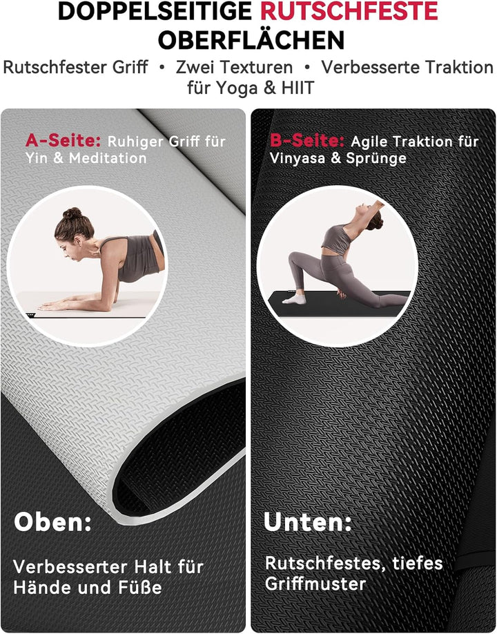 HAPBEAR Yogamatte XXL - 183cmx91cmx6mm Dicke, Extra Gross Rutschfest Breit Yoga Matte, Gymnastikmatt