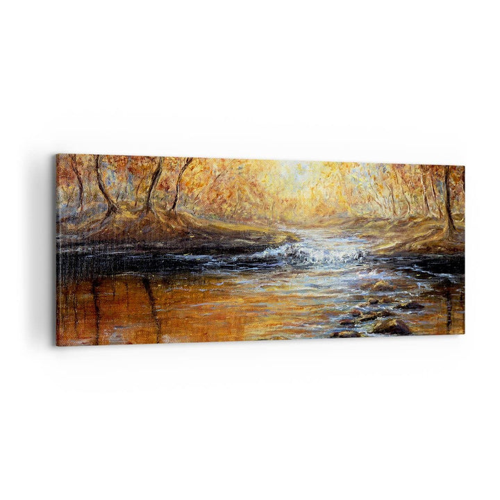 Wandbilder Dekoration Wohnzimmer Bach Park Baum Panorama Bilder auf Leinwand 120x50cm Leinwandbild m