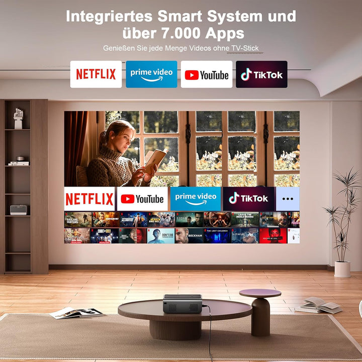 Smart Beamer【Android TV & Autofokus/Keystone 】 Full HD 1080P 23000 Lumen Beamer 4K Unterstützung, VO