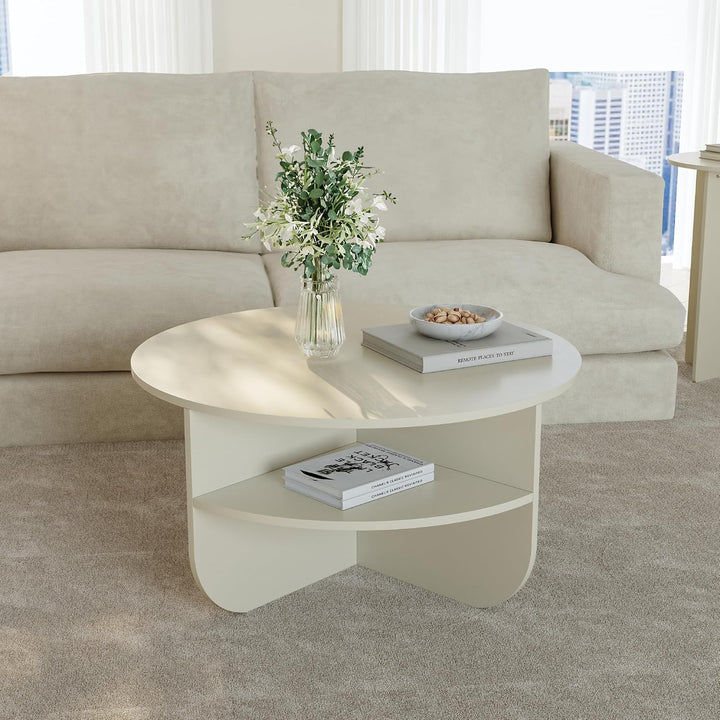 [en.casa] Couchtisch Reykhon Wohnzimmertisch Ø80 x 41 cm Sofatisch mit 2 Ablageflächen Kaffeetisch r