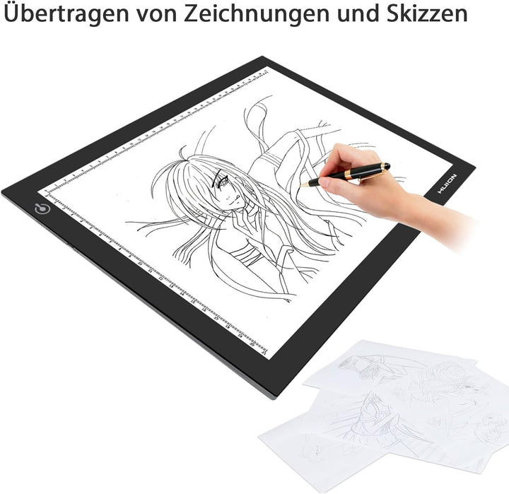 HUION Leuchttisch L4S LED Pad, 31 x 21cm Arbeitsbereich, Tragbare Lichtkasten Leuchtkasten mit USB K