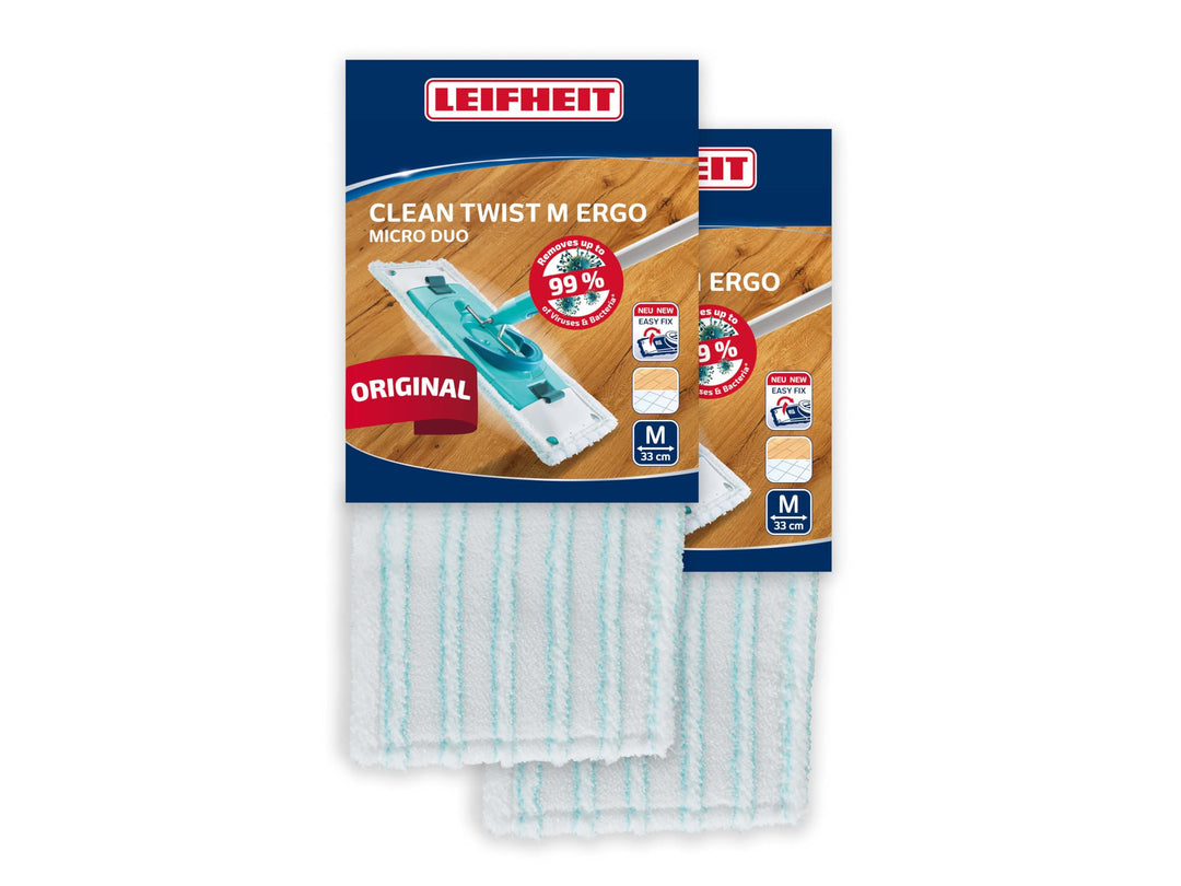 Leifheit 2er Set Wischbezug Clean Twist M Ergo micro duo, für alle glatten Böden, Bodenwischer Ersat