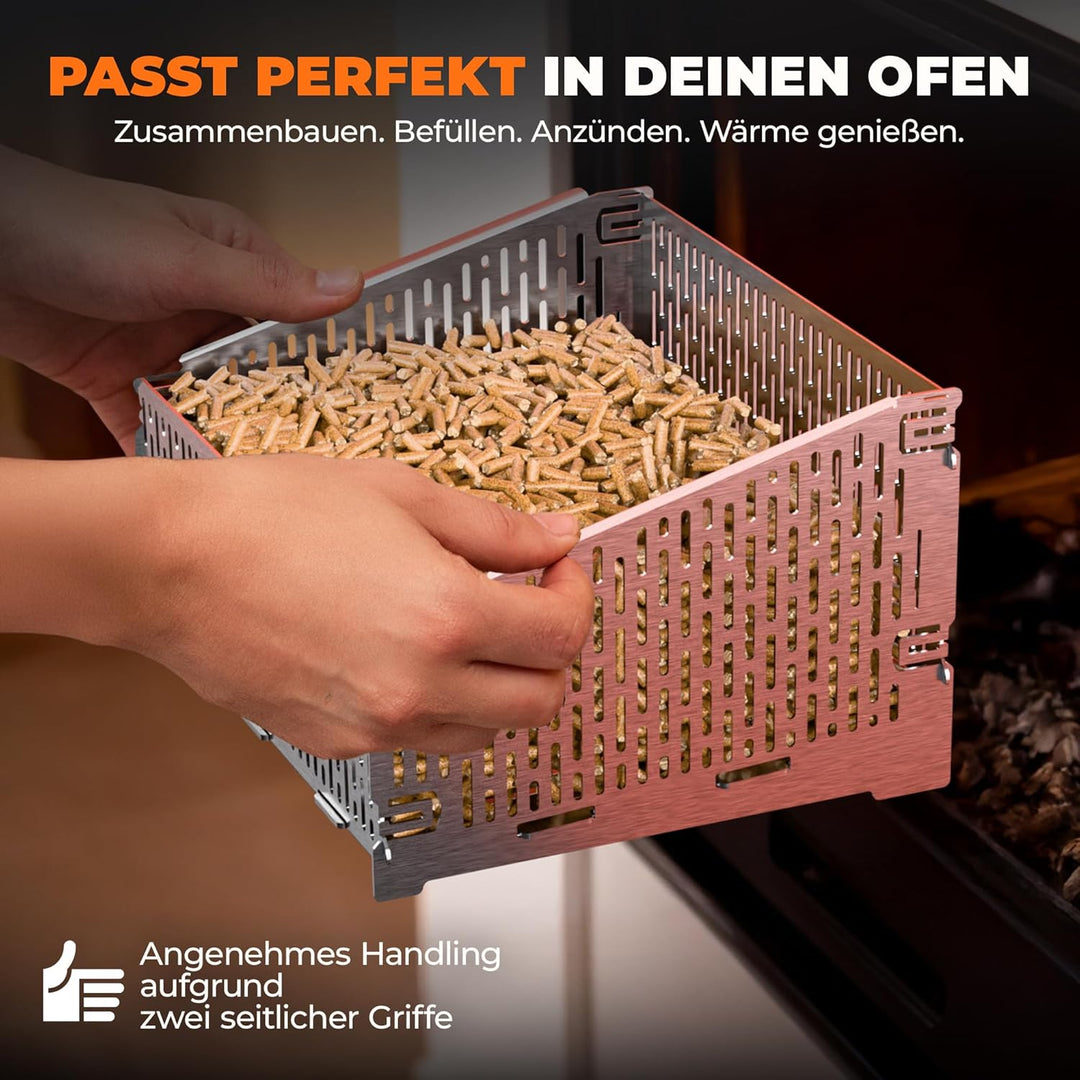30x25x17cm hitzeresistenter Pelletkorb für Kaminofen | Edelstahl Pelletkorb | Pelletbrennkorb 30% me