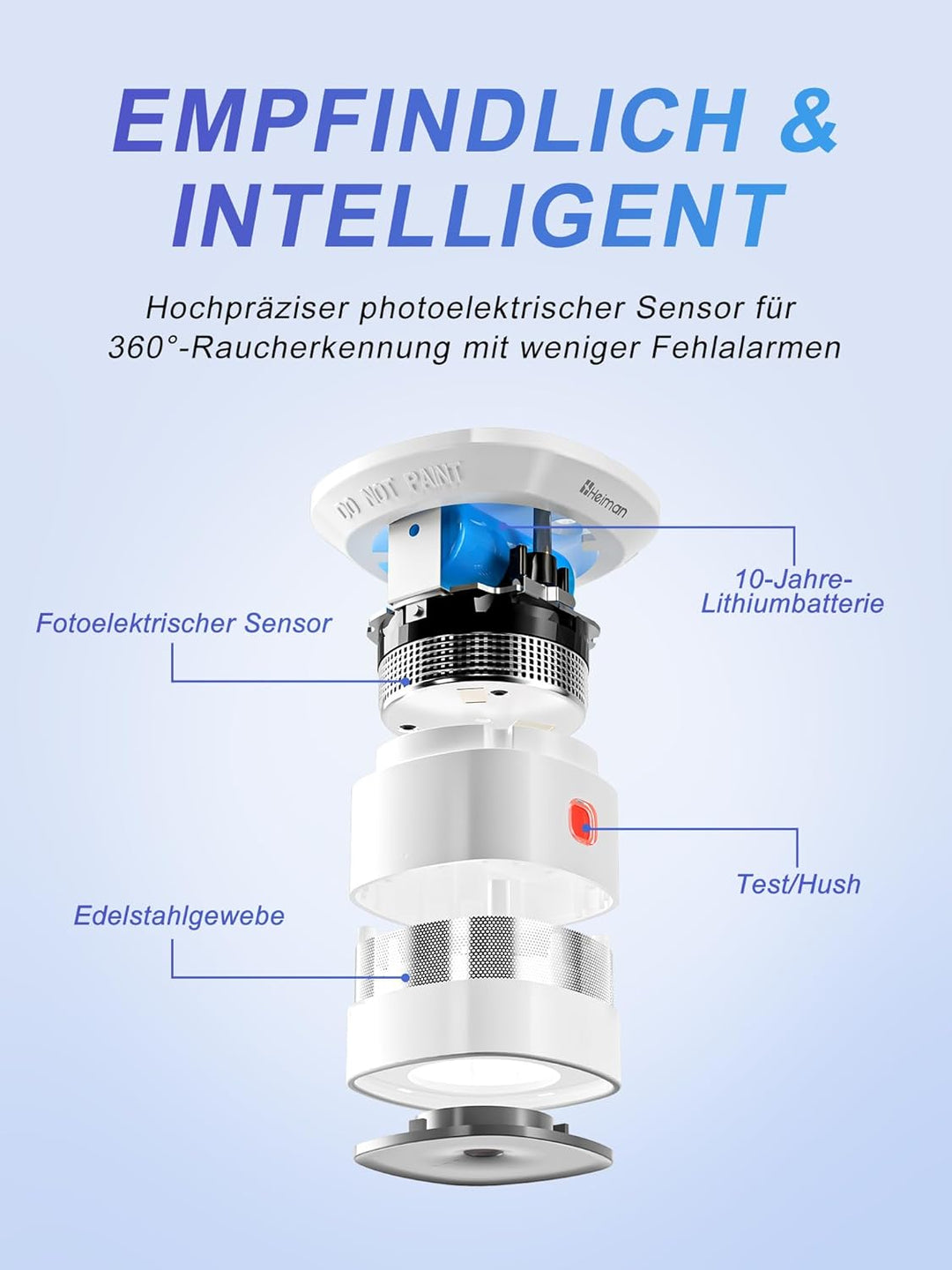 HEIMAN Rauchmelder Mini Feuermelder mit 10 Jahren Batterielaufzeit TÜV und EN14604 Zertifizierter Ra