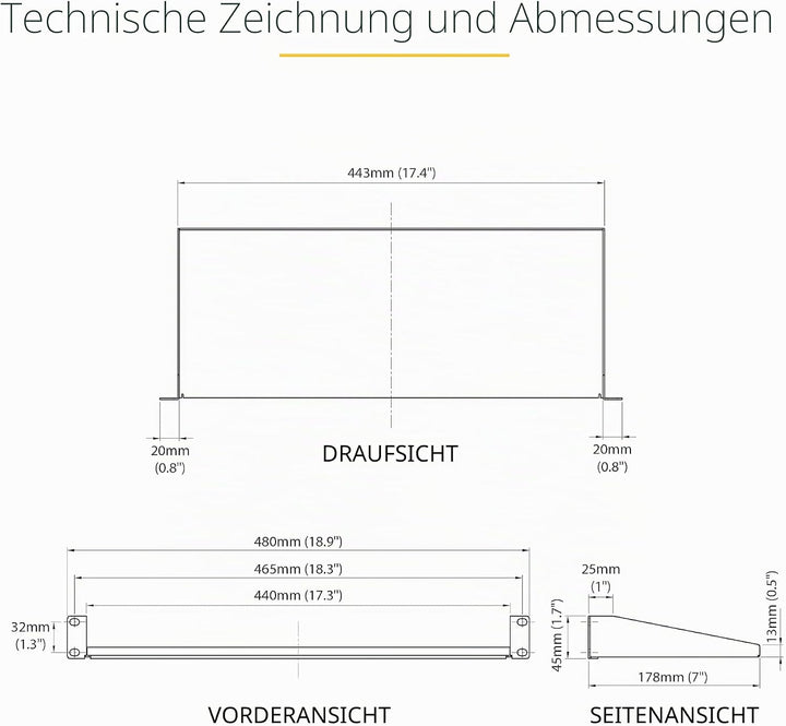 StarTech.com 1HE Fachboden - 19 Zoll Rack Boden - Computer-Rack - Serverschrank Fachboden 17,7 cm Ti