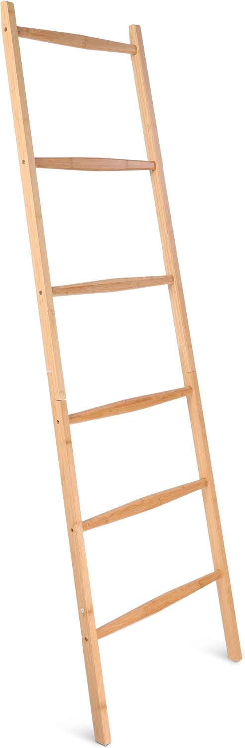Navaris Handtuchleiter Holz Leiter aus Bambus - Bambusleiter für Handtücher Kleidung Accessoires - H