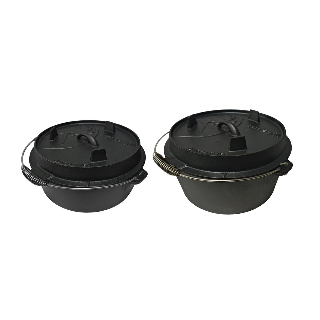 GEDA Grill Dutch Oven Set 5,6L + 9L – Gusseisentopf Set ohne Füsse, Feuertopf/Schmortopf aus Gusseis