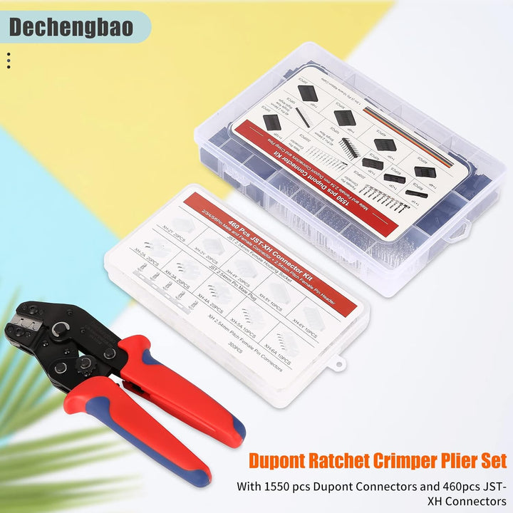 Crimpwerkzeug-Set, Dechengbao Dupont Ratschen-Crimpzangen-Set mit 1550 Stück 2,54 mm Anschlüssen und